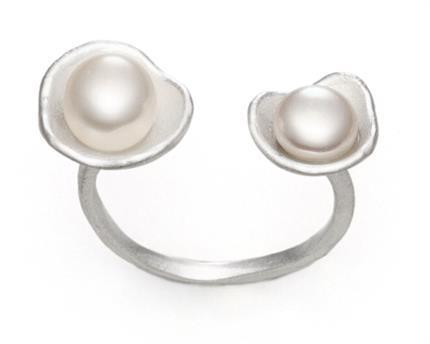 Ring mit zwei Perlen in Silberschalen 925er Silber