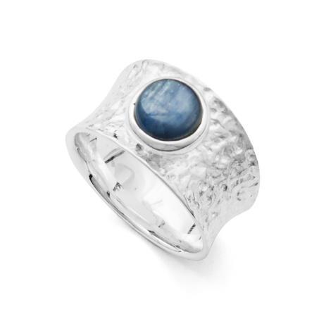 Ring Wasserblau Kyanit blau,gehämmerter Schiene Silber