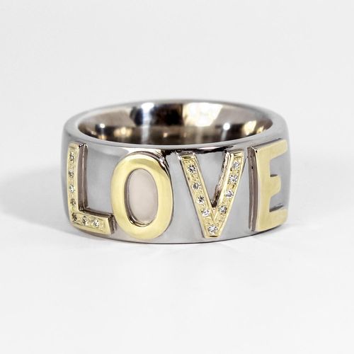 Ring "Love" 925/- Silber und 585/- Gold mit Brillanten