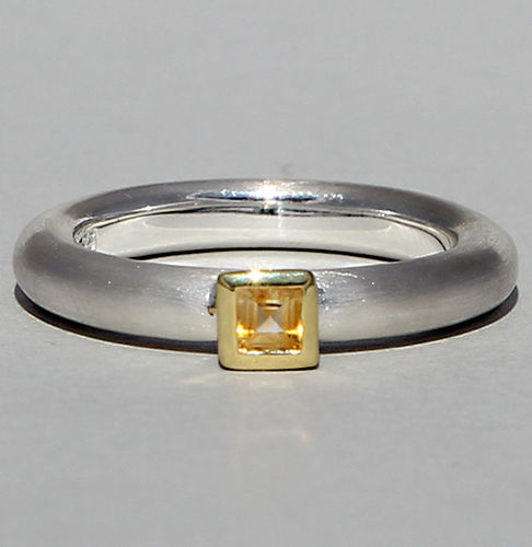 Ring Citrin carré small 925/- Silber, teilvergoldet