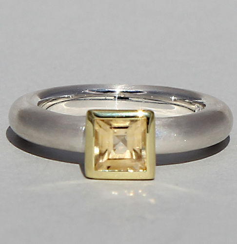 Ring Citrin carré  925/- Silber, teilvergoldet